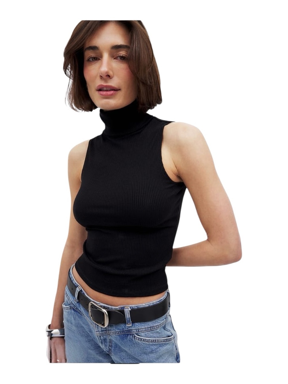 Na-Kd Roll Neck Sleeveless Top in Black Size Medium NWOT